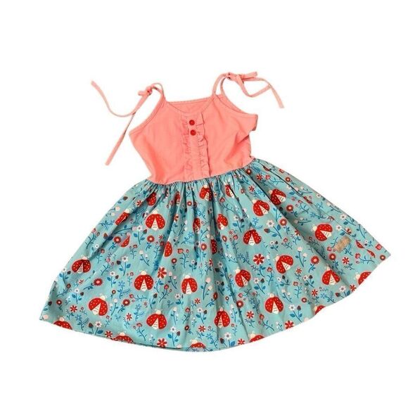 Eleanor Rose Judy Dress Pink Blue Ladybug Strawberry Daisy Floral Size 8-10 Girl - Picture 4 of 4